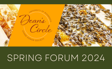 Image of bees and honeycomb overlayed with the Dean's Circle logo and the words "Spring Forum 2024" below
