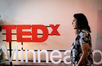 Professor and entomology department head Sujaya Rao speaking at TEDx Minneapolis.